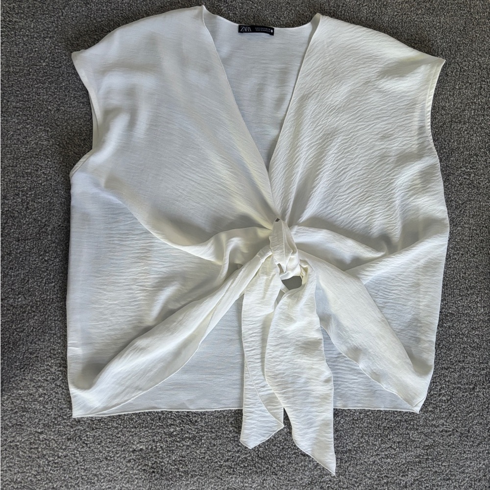 Zara Cream Textured Tie-Front Blouse